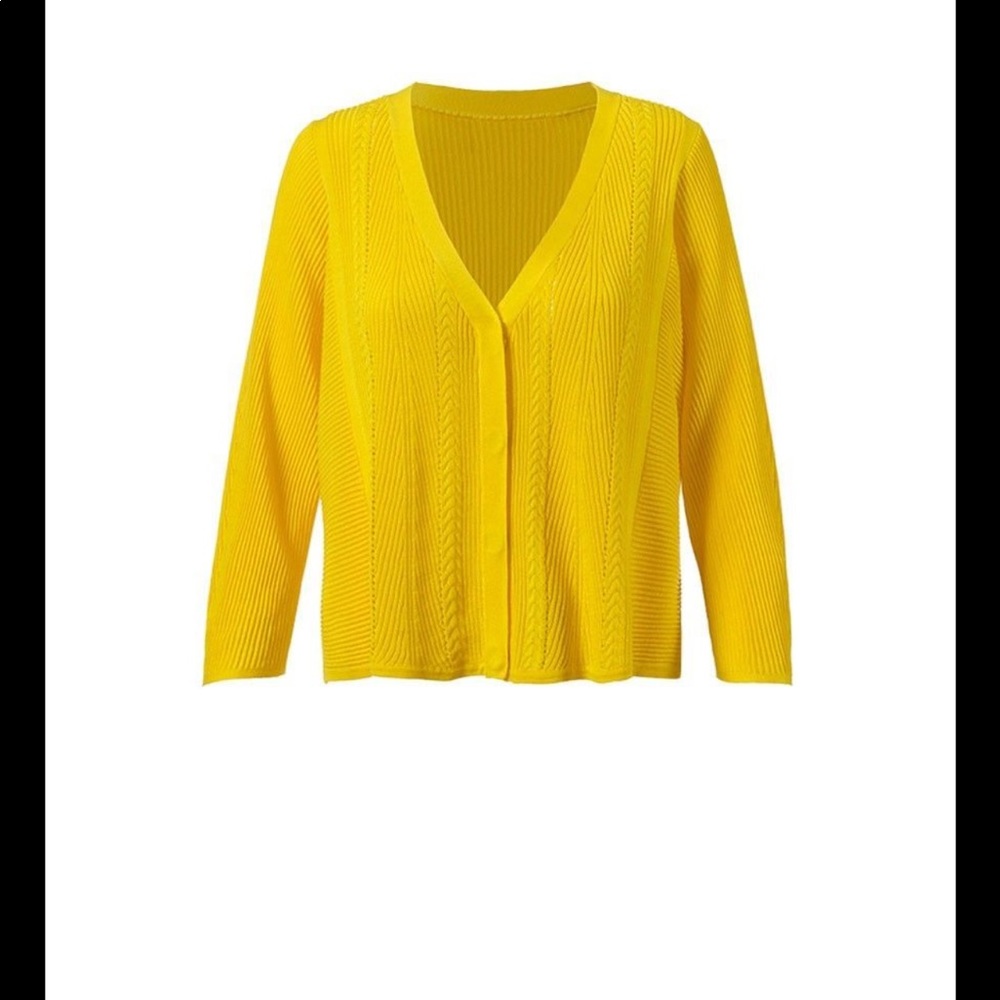CAbi Bright Yellow V-Neck Knit Cardigan